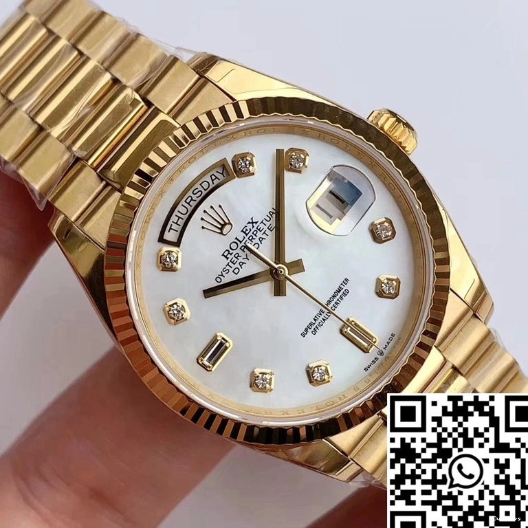 EW M128238 White Scale Rolex Factory Dial Day-Date Diamond Time 0417